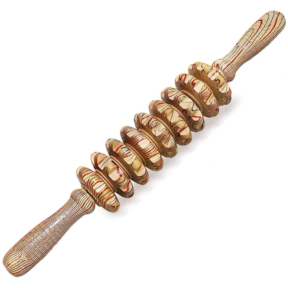 Rouleau de Massage Bois 9 Roues – Drainage Lymphatique & Modelage Naturel | EZENYA