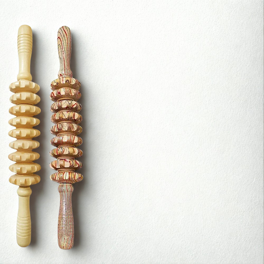 Rouleau de Massage Bois 9 Roues – Drainage Lymphatique & Modelage Naturel | EZENYA